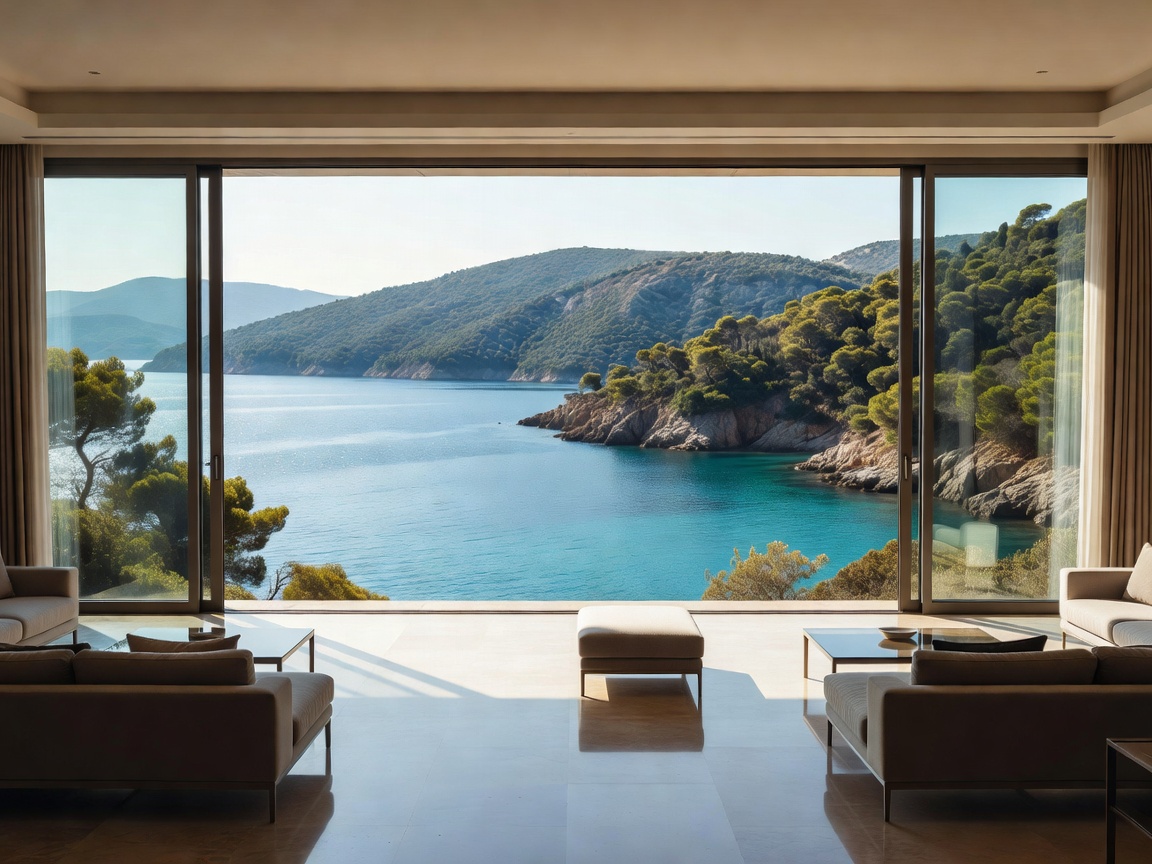 Panoramic Bayview Room with floor-to-ceiling glass doors opening to Boka Bay
